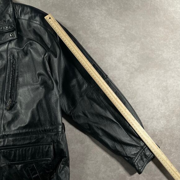 90’s Niko Leather Soft Winter Warm Casual Black Leather Trench Coat - Picture 5 of 8